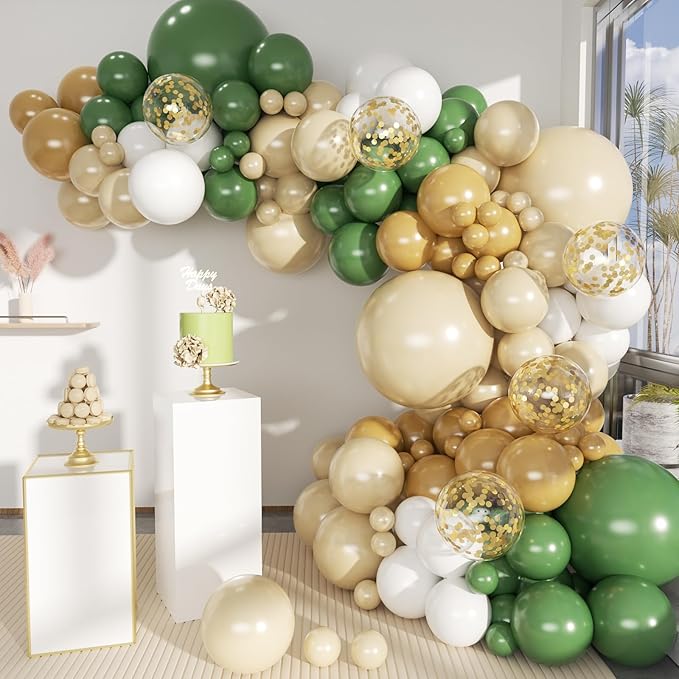 Green White Sand Balloon Arch Kit, 141Pcs Avocado Green Sand White Boho Sandy Brown and White Balloons for Baby Shower Bridal Shower Birthday Party