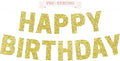 Pre-strung Happy Birthday Banner - No DIY - Glitter Birthday Party Banner for Men & Women - Pre-strung Garland on 8 ft Strands - Bday Party Decorations & Decor. Did We Mention No DIY (Yellow Gold)