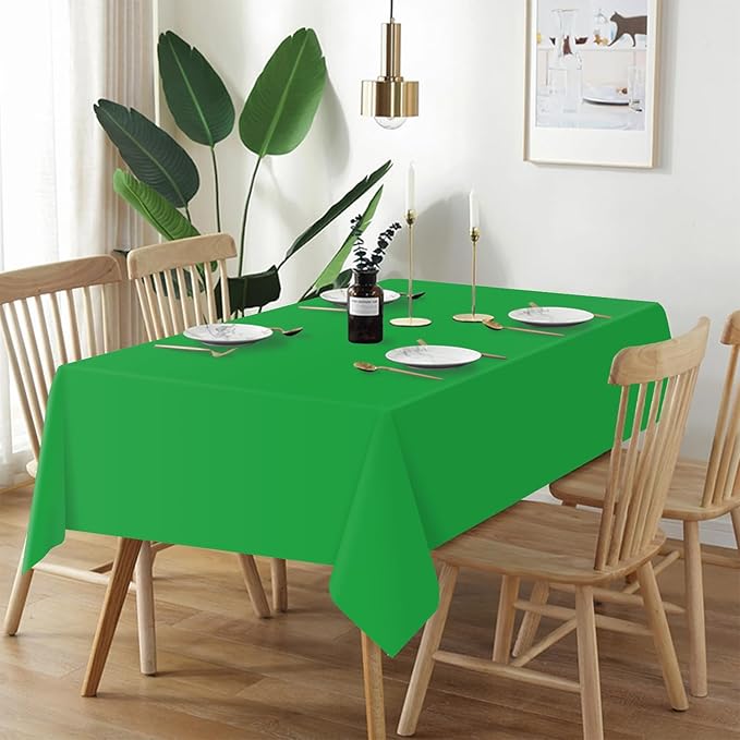 QIKSION Green Plastic Table Cloth Disposable 12 Pack, 54 x 108 Inch Tablecloths for St Patricks Day, Birthday Party, Christmas Decorations, Rectangle Table Cover