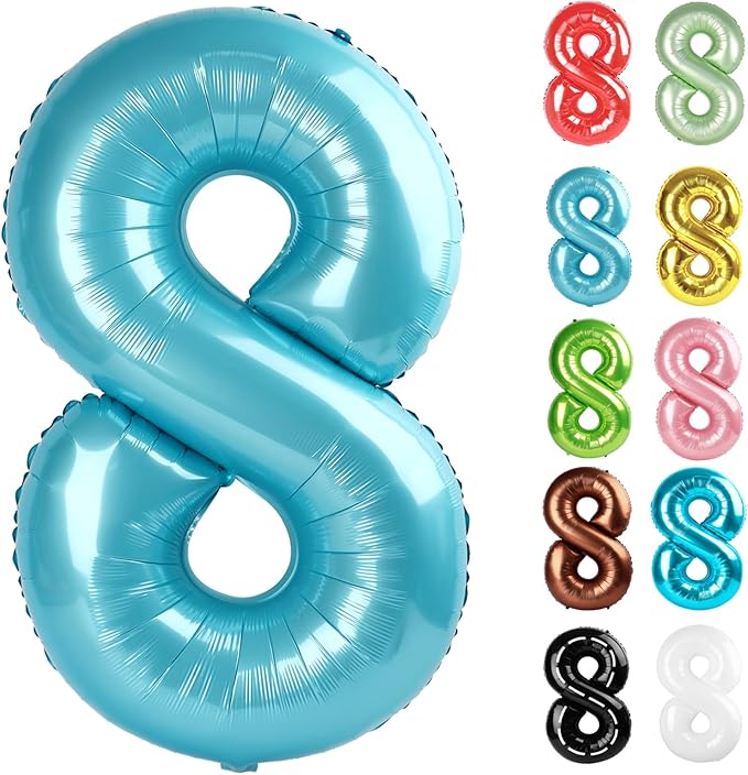 Pearlescent Blue Number 8 Balloon 40 Inch, 8 Balloon Number, 8th Birthday Decorations, Pearlescent Blue Party Supplies for Boys Girls