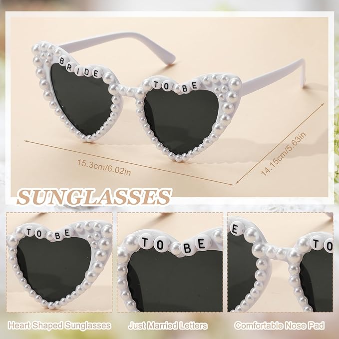 JATEBI 4Pcs Gifts for Bride To Be - Bride Sunglasses Sash&Veil Crown, Bridal Shower Gifts Bachelorette Party Decorations