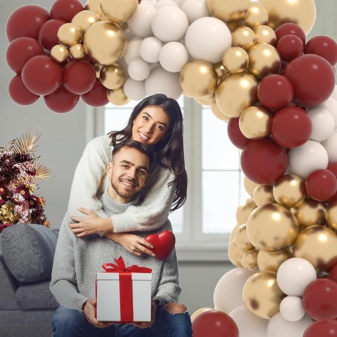 Burgundy Balloon Arch Garland Kit, 122PCS Wine Red Iovry White Metallic Gold Sand White Burgundy Balloons for Wedding Bridal Shower Birthday Wine Anniversary Engagement Graduation Party Decorations