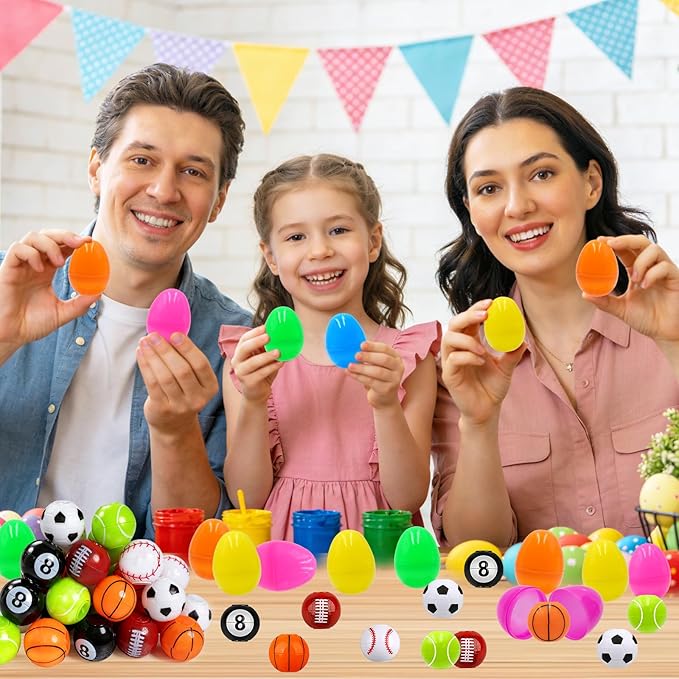 24 Pack Easter Egg Fillers with Fidget Spinner Sports Balls Toy, Easter Eggs Hunts Filling Soccer Baseball Easter Basket Stuffers Squeeze Stress Relief Toys for Kids Toddler Teens Boys Girls