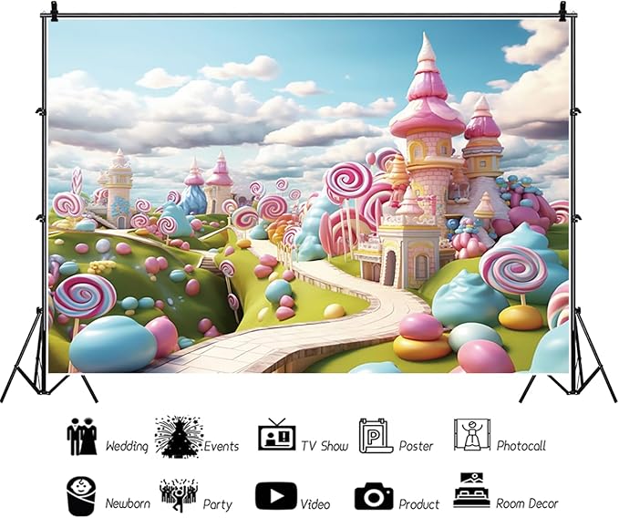 15x10ft Candyland Backdrop Fantasy Sweet Candy Castle Cream Photography Background Candyland Theme Boys Girls Birthday Party Decorations Banner Photo Studio Props