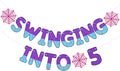 TaoBary Spider Theme 5th Birthday Banner, Pre-strung Swinging into 5 Banner, Spider 5th Birthday Decorations Party Supplies for Kids, Fifth Decor for 5 Year Old Boys Girls(Pink and Purple)