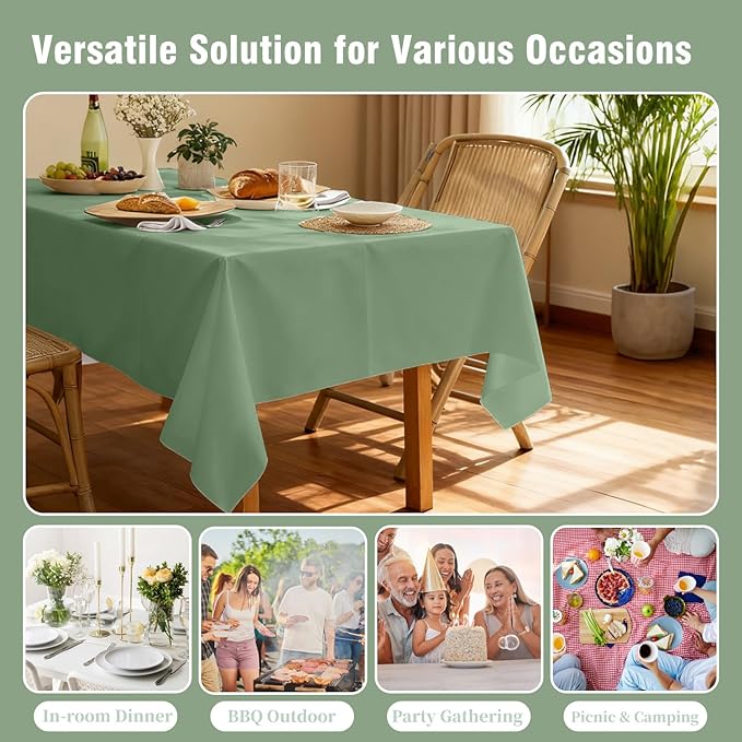 Oigco Sage Green Tablecloth - 3 Pack 54" × 108" Rectangle Disposable Sage Green Table Cloth, Waterproof Plastic Table Cover for Party, Wedding, Holiday & Gathering Use