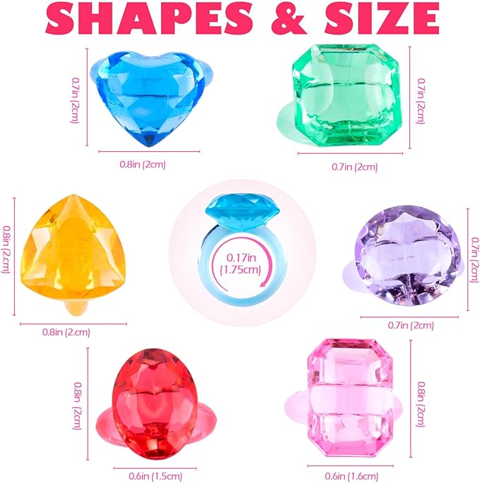 Niceup 150pcs Kids Plastic Gem Rings Bulk Toys Princess Party Favor Cupcake Topper Pinata Fillers Parade Throws Bulk Carnival Prizes Acrylic Gemstones Fake Jewel Treasure Toys Goodie Bag Fillers