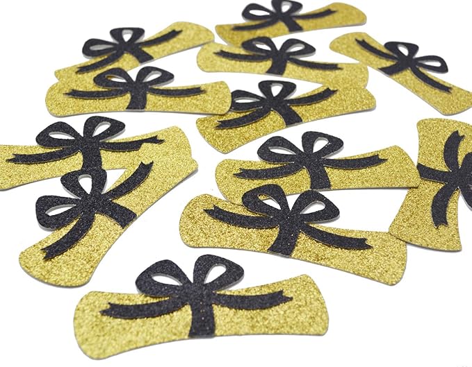 Qttier Diploma Confetti, 12pcs 4 inches Graduation Centerpeices Congrats Grad Party Decorations Graduation Table Decor Class of 2026 High School College Grad Party Supplies (Gold & Black)