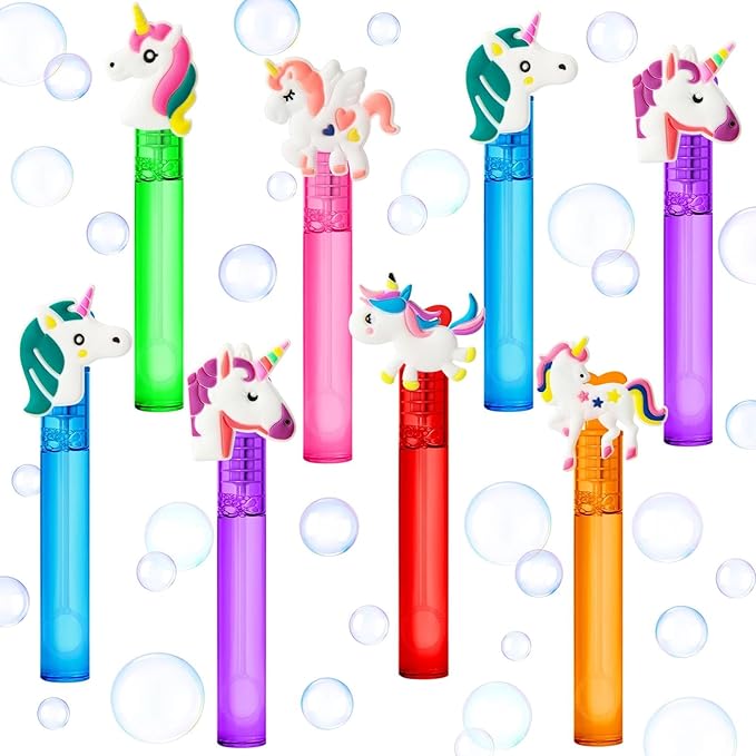 AFZMON 24 Unicorn Party Favors Bubble Wands for Kids, Rainbow Horse Mini Bubbles Wand Toys, Rainbow Theme Birthday Party Supplies Goodie Gift Bag Stuffers Pinata Classroom Prizes