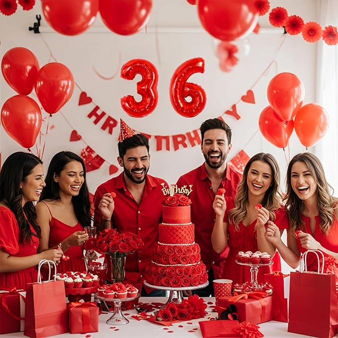 TONIFUL Balloons 16 Inch Red 0-9 Number Mylar Foil Balloons 10 Pcs Custom digitalal Balloons for 2026 New Year Eve Birthday Party Engagement Graduations Anniversary Baby Shower