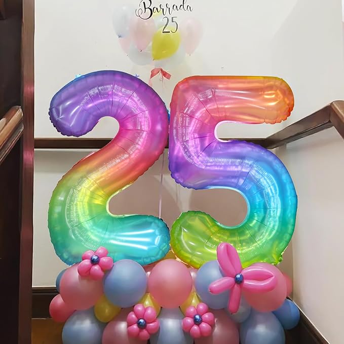 40 Inch Rainbow Number Balloon 5, Large Number Foil Balloons Mylar for Girl Boy Birthday Party Celebration Decorations Supplies, Digital Balloons for Wedding Anniversary Events Decorations