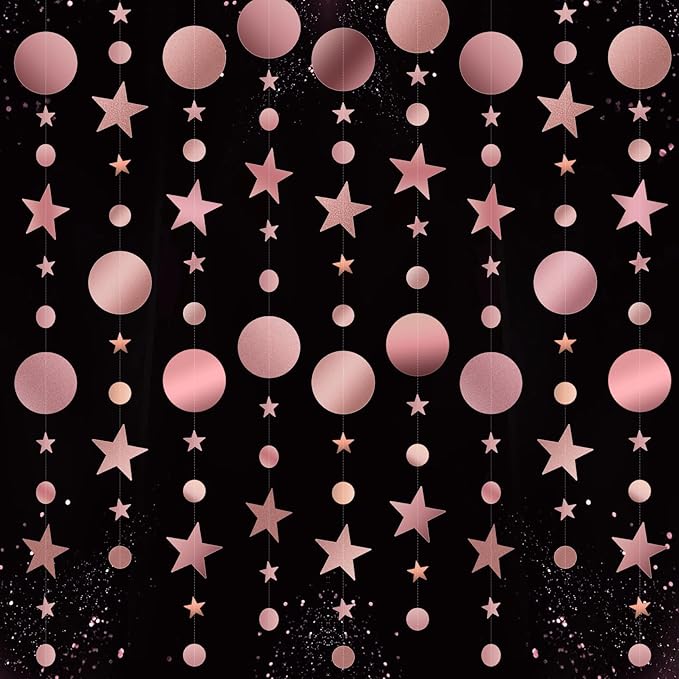 Glitter Star Garlands Decorations, 52 Feet Star Paper Garland Banner, Circle Dot Star Hanging Streamers for Valentine's Day Wedding Anniversary Birthday Ramadan Graduation Party Supplies Decorations