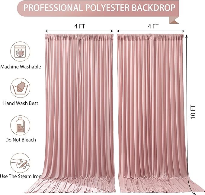 Rose Backdrop Curtains-Wrinkle-Free Polyester Photography Drapes Party Curtain Background for Baby Shower Wedding Decorations- 8 X10FT