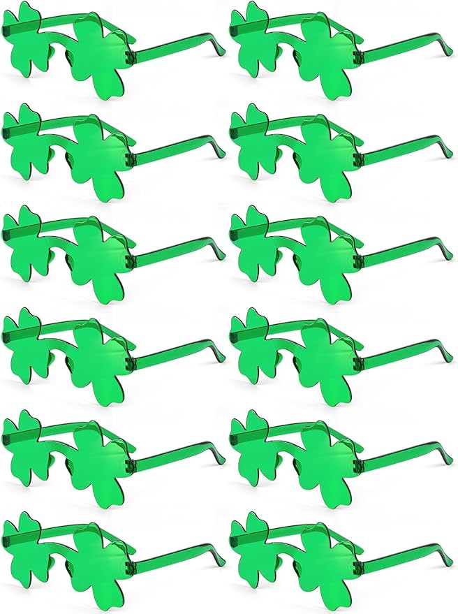 12 Pairs Saint Patricks Day Shamrock Glasses Accessories for Adult Clover Glasses Fun Trendy Transparent Shamrock Sunglasses Party Favor (12 Pairs-Green Clover) ﻿