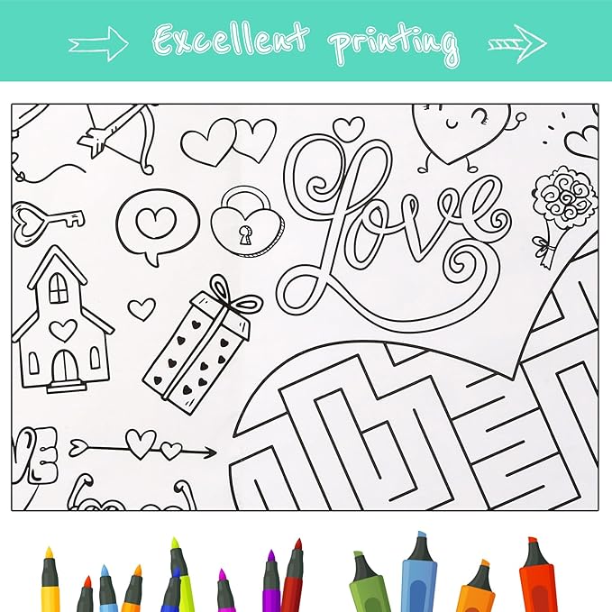 GWHOLE Giant Coloring Poster, 40 x 28 Inch Large Wedding Themed Coloring Tablecloth Colorable Table Cloth for Home School Wedding Bridal Shower
