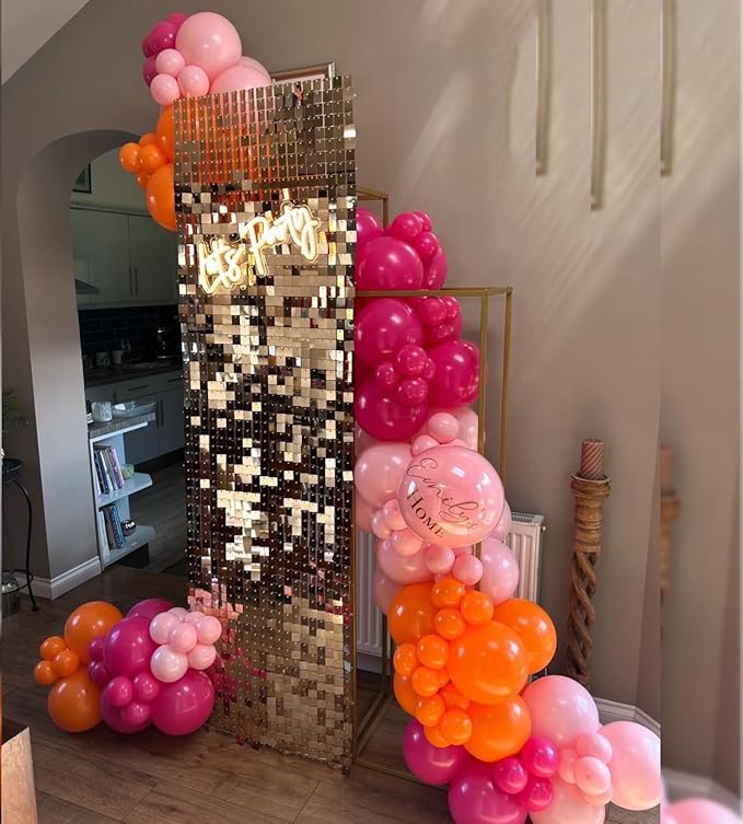 Pink and Orange Balloons, 100Pcs 12inch Hot Pink Orange Pink Latex Balloons and Confett Balloons with 1 Ribbons for Birthday Baby Shower Wedding Graduation Tropical Party Decoration