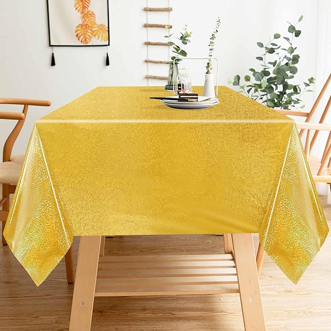 2 Pack Gold Iridescent Plastic Tablecloth Disposable 54 × 108 Inch Glitter Holographic Foil Table Cloth Plastic Laser Rectangle Table Cover for Birthday Wedding Disco Party