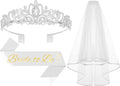3Pcs Bride to Be Crown with Sash and Veil for Bachelorette Party Decorations, Bridal Shower Accessories for Gift, Favors