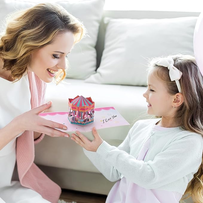 3D Birthday Carousel Pop-Up Card – Unicorn Filled Carousel Design for Kids, Adults & Loved Ones – 6x12 Inch Handmade Greeting Card with Envelope to Spark Joy & Fun in Every Celebration
