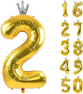 Gold Number 2 Balloon with Crown, 40 inch Gold Number Balloon 2nd Birthday Party Decoration Gold Crown Balloons 0-9 for Birthday Party Anniversary Decorations Supplies