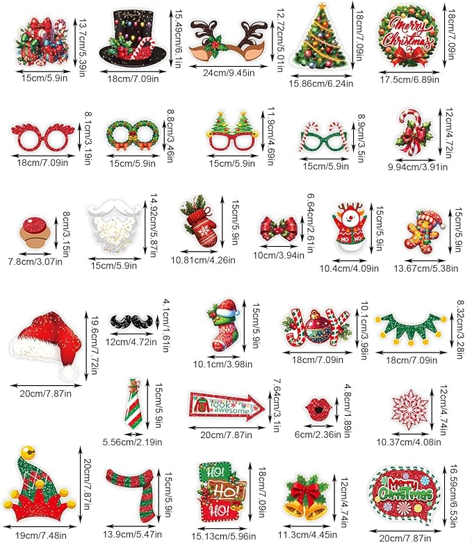 30PCS Christmas Photo Booth Props (Upgraded Version), Merry Christmas Party Pose Sign, Red and Green Xmas Theme Party Supplies Decorations for Winter Holidays