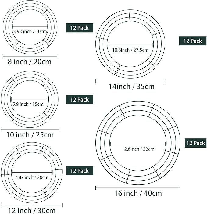 Patelai 12 Pieces 10 Inch Metal Wreath Frame Dark Green Wire Round Wreath Rings Wire Garland Frame for Easter Party Home Decor DIY Crafts Supplies