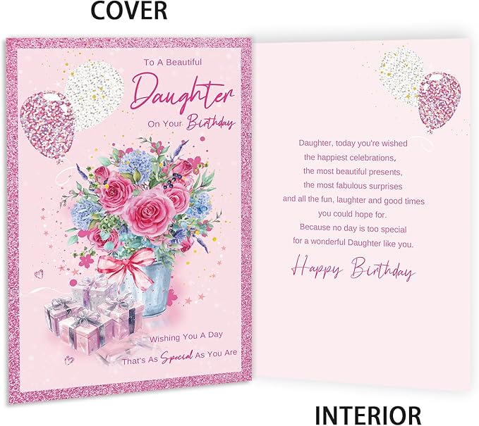 Daughter Birthday Card from Mom, Happy Birthday Card for Daughter, Cute Birthday Gifts for Girls Her