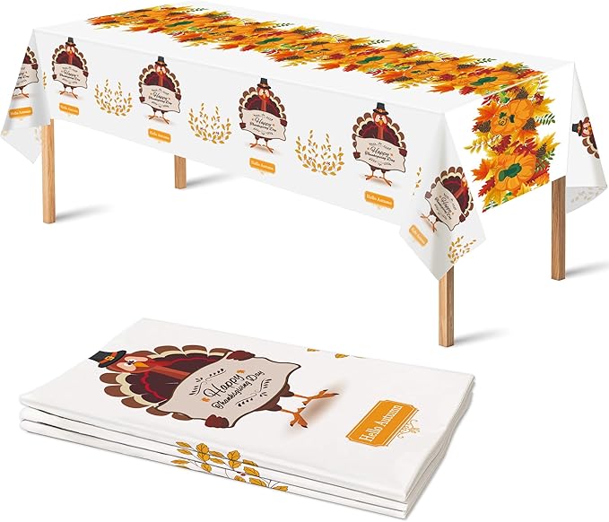 OHOME 3 Pack Thanksgiving Tablecloth Disposable - Fall Thanksgiving Party Supplies for Thanksgiving Table Decor | Friendsgiving Party Decorations | Thanksgiving Decorations 54" x 108"