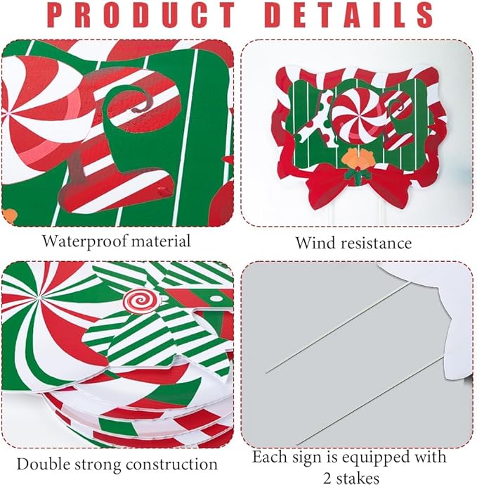 JOICEE 13pcs Christmas Outdoor Yard Signs Candy Decorations with LED Lights, Peppermint Lollipop Candy Signs with Stakes for Holiday Party Home Lawn Pathway Decorations Supplies