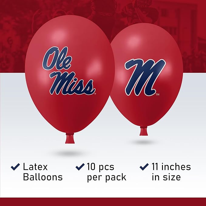 Ole Miss Mississippi Rebels Balloons 10 Pack 11" Official Licensed Logos, Helium Quality Latex Balloons, Perfect for College Football Team Celebration, Decorated Front and Back by Westrick