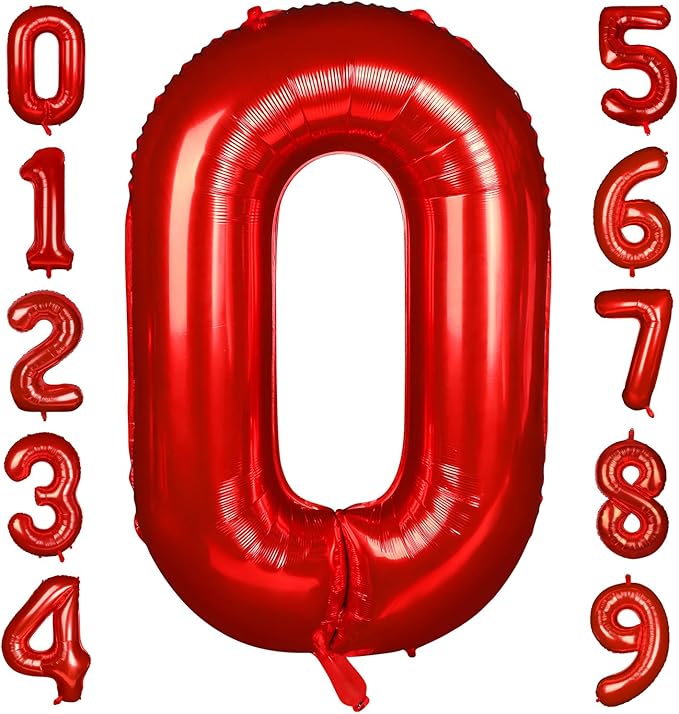 40 Inch Red Number Balloon 0, Large Number Foil Mylar Balloons for Birthday Party Celebration Decorations Supplies, Digital Balloons for Wedding Anniversary Events Decorations