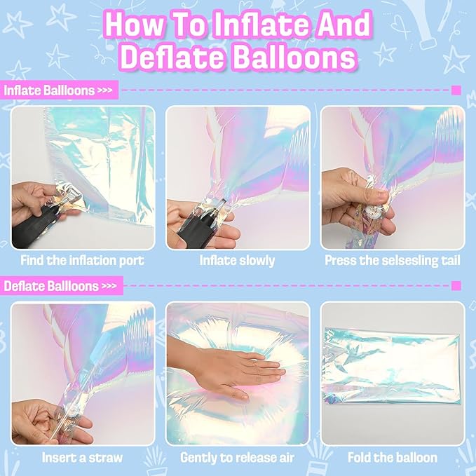 Iridescent Square Foil Balloons Wall, Double Sided Chrome Holographic Rainbow Foil Balloons Wall Backdrop, Shiny Iridescent Balloons for Wedding Anniversary Mermaid Birthday Disco Party Decorations
