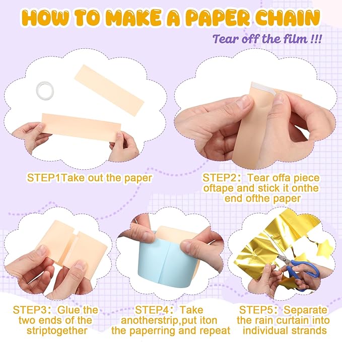 Gueevin Fancy Birthday Decorations Pastel 600 Sheets Paper Chain Garland 2 Pack Gold Star Curtains 492 ft Pastel Crepe Paper Streamers Party Decor for Rainbow Birthday Fancy Party Supplies