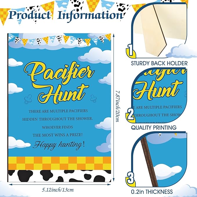Thyle 51 Pcs Blue Sky Pacifier Hunt Baby Shower Games Boy Story Decorations Include Hunt Sign and 50 Acrylic Pacifiers for Baby Shower Game Decoration Gift Sets Gender Reveal Party Decor