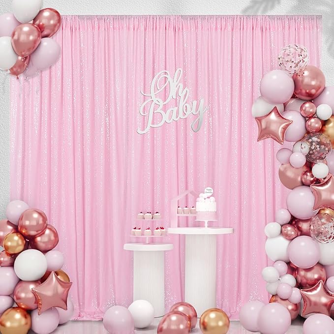 B-COOL Pink Sequin Backdrop Curtain 6 Panels 2ftx8ft Curtain Drapes Glitter Fabric for Wedding Birthday Baby Shower Sweetheart Party Decorations