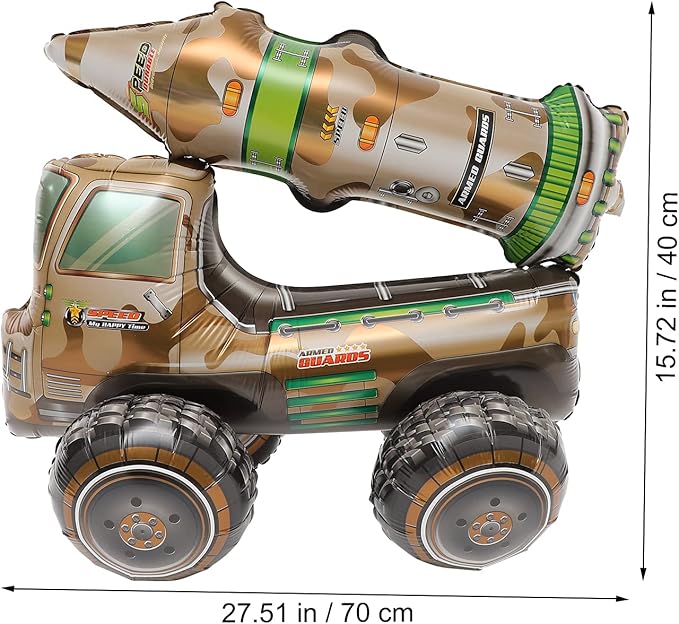 LUOZZY 2 Pcs Army Tank Foil Balloons Birthday Missile Balloons for Truck Military Theme Birthday Party Decorations