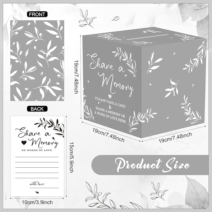 Pajean 50 Pcs Share a Memory Cards for Collections of Life, Memory Cards Box for Guest Ideas Funeral Graduation Wedding Bridal Shower Birthday Anniversary Retirement(Grey,Trendy)