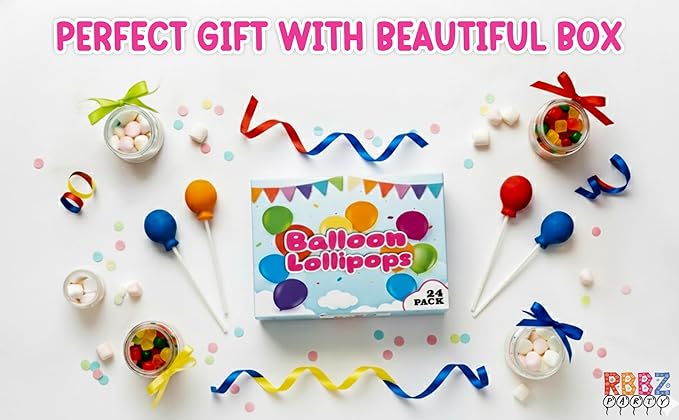 Balloon Lollipops Candy – 24 Individually Wrapped Balloon Shaped Suckers – Birthday Treats – Baby Shower Favors – Colorful Fruit Flavored Lollipops – Kids Party Favor Candy Bulk