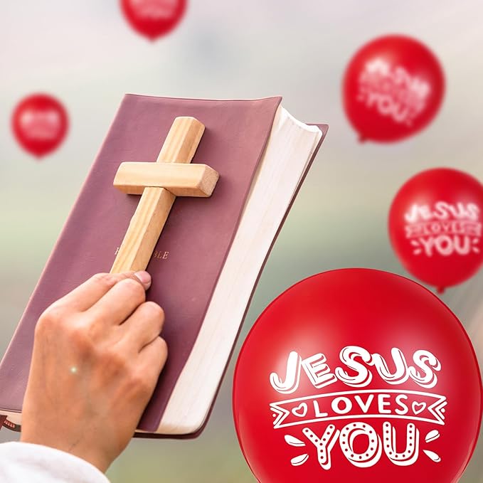 Gejoy Jesus Loves You Balloon 12 Inch Latex Christian Religious Jesus Balloon Party Decor for He Is Risen Party Decor Favor Cross Church Event Birthday Sunday Supplies(Red,60 Pcs)