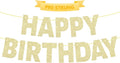 Pre-Strung Happy Birthday Banner Sign - NO DIY, Glitter - Gold Birthday Party Banner for Women Men Girls Boys