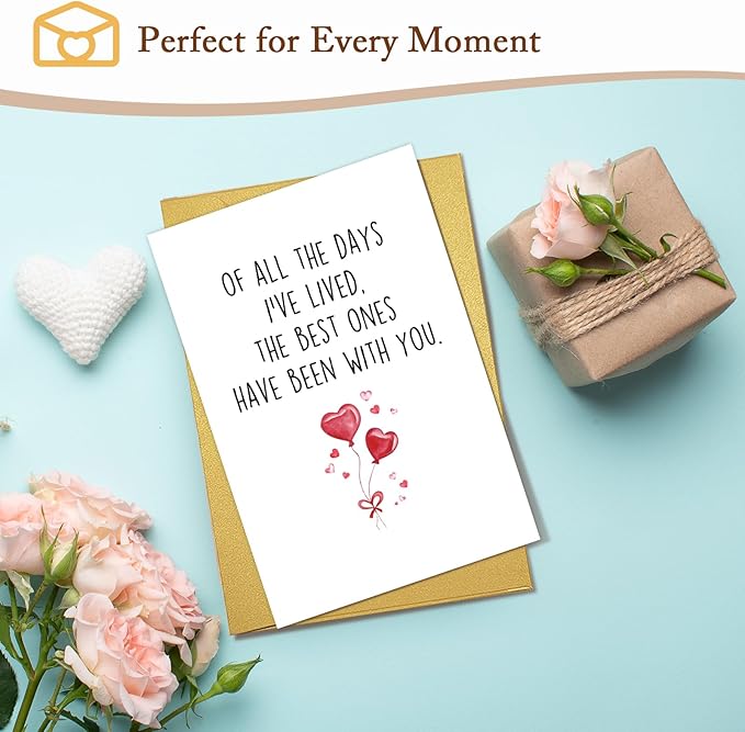 Qiliji Romantic Anniversary Card Gift for Husband Wife, Birthday Card Gift for Boyfriend Girlfriend, Love Cards for Men Women, Valentines Day Cards for Him Her, Of All The Days I've Lived