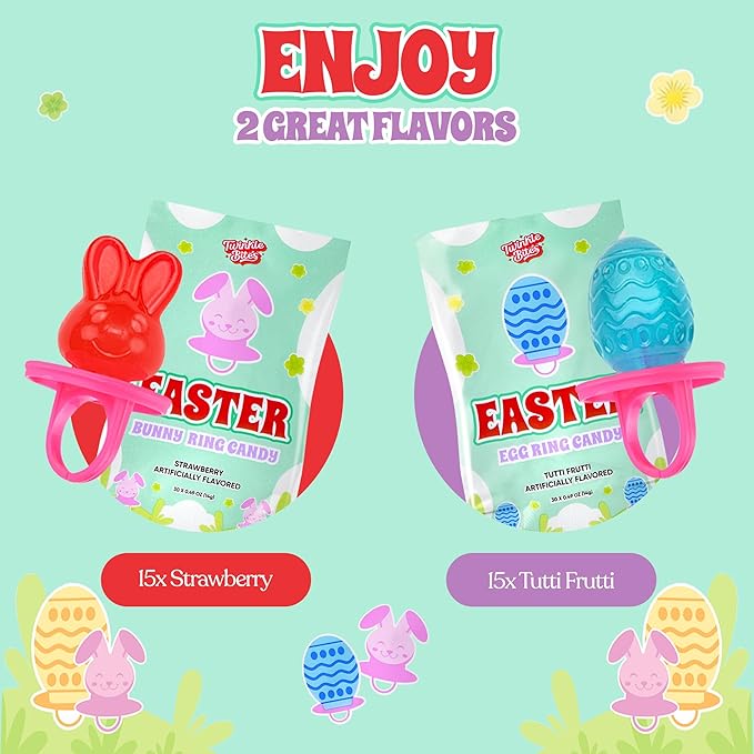 30 Pack Easter Ring Candy – Individually Wrapped Holiday Themed Bunny & Egg Lollipops – Strawberry, Tutti Frutti Delicious Flavors – Bulk Suckers Great Use, For Kids, Party Favor, Classrooms Partys, Goodie Bags, Baskets