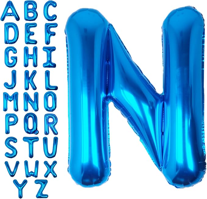 40Inch Blue Letter N Balloon Foil Helium Letter Balloons A-Z Giant Large Mylar Big Party Balloon for Birthday Party Decorations