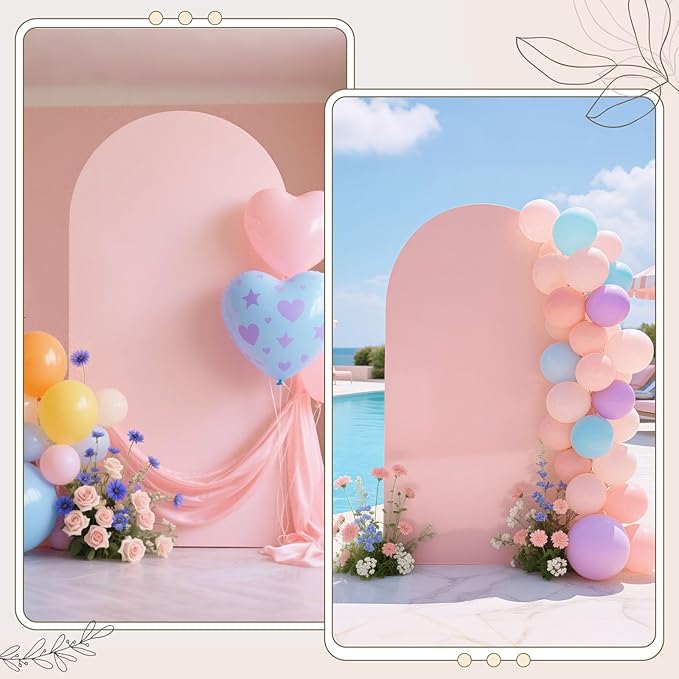 Ledido Wedding Arch Backdrop Cover 7.2FT Arch Covers Fitted Stretchy Spandex Round Top Stand Backdrop Cover for Wedding Banquet Ceremony Birthday Party Baby Shower Event Decoration,Pale Pink
