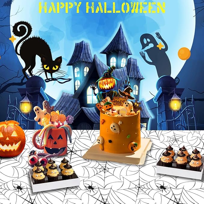 2Pack Halloween Plastic Tablecloths Disposable Christmas Plastic Table Covers BBQ Picnic Halloween Party Oil-Proof Waterproof Table Cloth White Spider Web TableCover 54 x 108 in