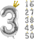 Silver Number 3 Balloon with Crown, 40 inch Silver Number Balloon 3rd Birthday Party Decoration Silver Crown Balloons 0-9 for Birthday Party Anniversary Decorations Supplies