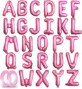 [26 Pcs] 16" Letter Pink Foil Balloons A-Z set, Mylar Aluminum Hanging Alphabet for Valentine's day Romance Mother's day Wedding Graduation Birthday Party Decorations New Year eve