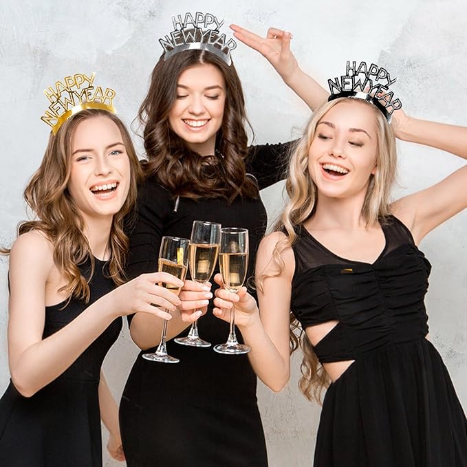 New Years Eve Party Supplies 2026 70PCS Happy New Years Decoration Hats Headband for 2026 Party Props Festival Decorations Count Down NYE Party Supplies Favors(Black Gold -3)