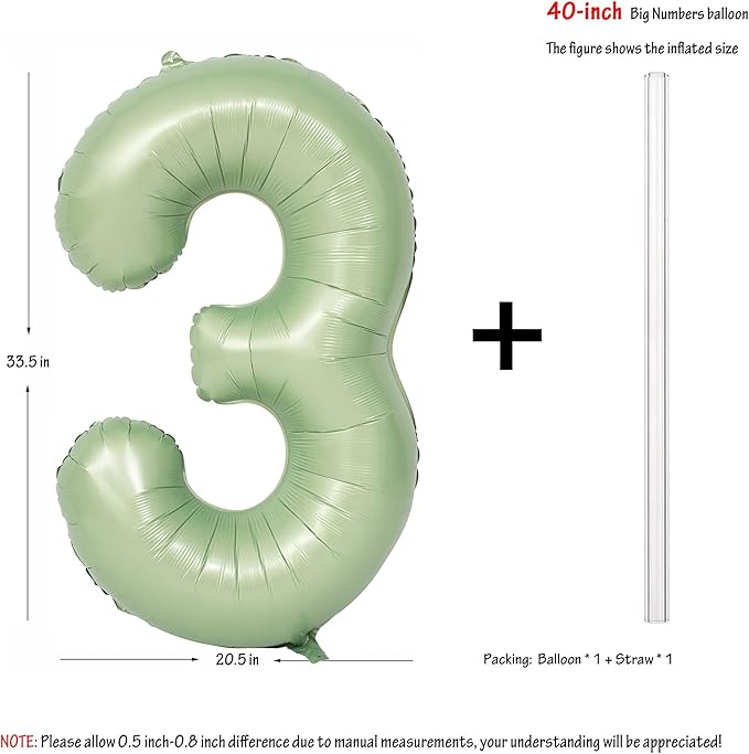 40" Olive green Number Balloons Helium Foil Mylar Balloon Birthday Party banquet Decoration Digital 3