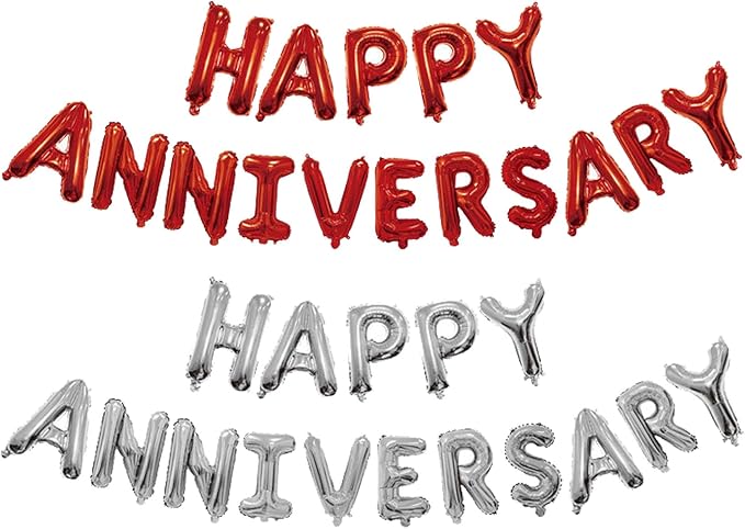 Happy Anniversary Balloon Combination Anniversary Balloon Happy Party Decoration Wedding Decoration (Red and Silver)